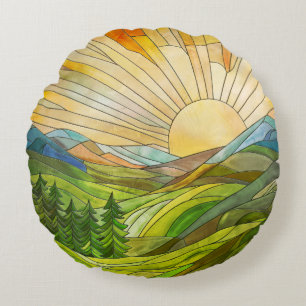 Coussins Ronds Art numérique mosaïque Mountain Sunrise