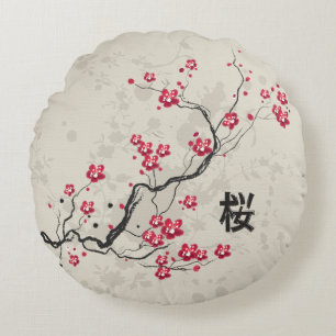 Coussins Ronds Art oriental de fleurs de cerisier de Sakura de