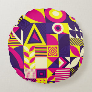 Coussins Ronds Art pop, formes géométriques colorées.
