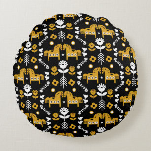 Coussins Ronds Art populaire de cheval scandinave