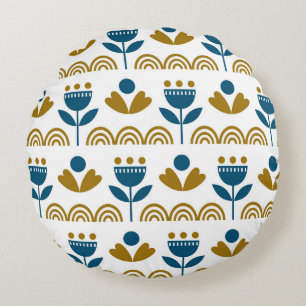 Coussins Ronds Art populaire scandinave, motif coloré.