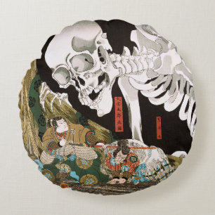 Coussins Ronds Art Ukiyo-e vintage de Kuniyoshi : Spectre de sque