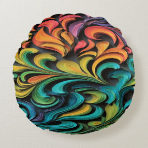 Coussins Ronds Art vibrant tourbillon multicolore
