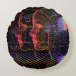 Coussins Ronds Artificial Intelligence and Virtual Reality concep<br><div class="desc">Artificial Intelligence and Virtual Reality concept. 3D human head made of pixels in neon holographic vivid colors on dark background.
cyberpunk, human, artificial, mathematics, quantum, complex, computer, face, math, science, theory, equation, function, holographic, illustration, machine, spectrum, ai, algebra, blackboard, vintage, retro, illustration, </div>