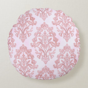 Coussins Ronds Assez en rose motif de damas victorien aquarelle