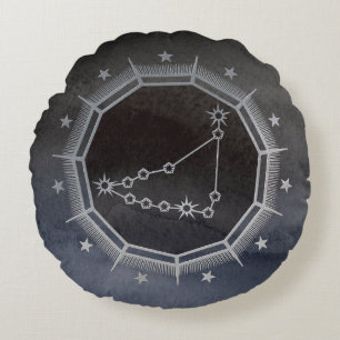 Coussins Ronds Astrologie Zodiaque foncée : Capricorne Noir & Arg