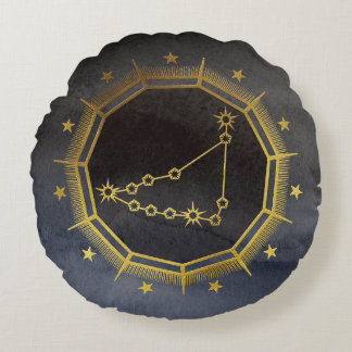Coussins Ronds Astrologie Zodiaque foncée : Capricorne Noir & Or