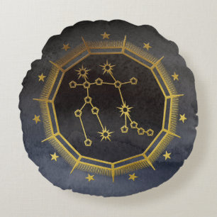 Coussins Ronds Astrologie Zodiaque foncée : Gemini Noir & Or
