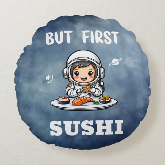 Coussins Ronds Astronaute mangeant du Sushi (Devant)