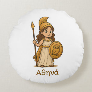 Coussins Ronds Athéna déesse grecque de dessin animé mignonne per