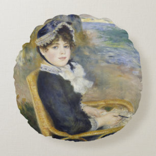 Coussins Ronds Au bord de la mer, portrait à l'huile, Renoir