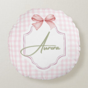 Coussins Ronds Aurora Personnalisé Bow & En vichy Rose Imprimer