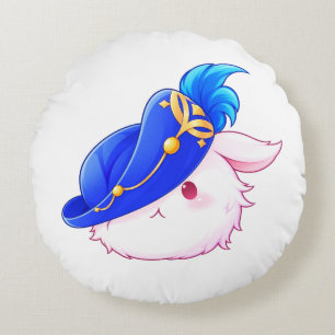 Coussins Ronds Autocollant de lapin sorcier bleu mignon