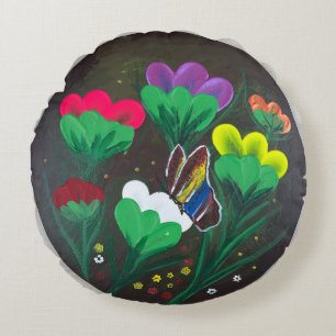 Coussins Ronds Autocollant - Œuvre d'art faite main - Papillon Bo
