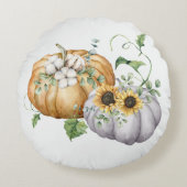 Coussins Ronds Automne Citrouille Tournesol et Fleurs de coton (Devant)