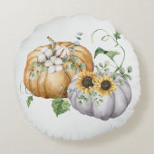 Coussins Ronds Automne Citrouille Tournesol et Fleurs de coton (Dos)