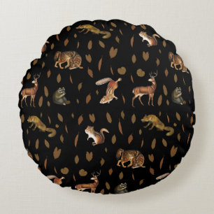 Coussins Ronds Automne Forêt Animaux Feuilles Automne Décor Autom