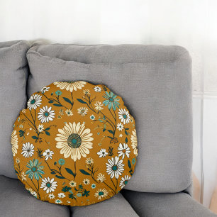 Coussins Ronds Automne Retro Boho Mustard Motif