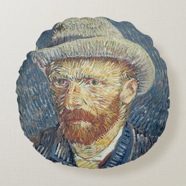 Coussins Ronds Autoportrait de Vincent van Gogh | avec le chapeau (Devant)
