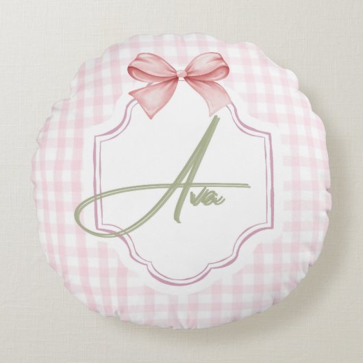 Coussins Ronds Ava Personnalisé Pink Bow & En vichy Print (Devant)
