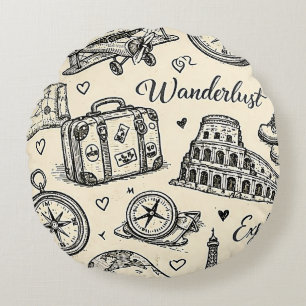 Coussins Ronds Aventures de voyage vintage motif sans couture