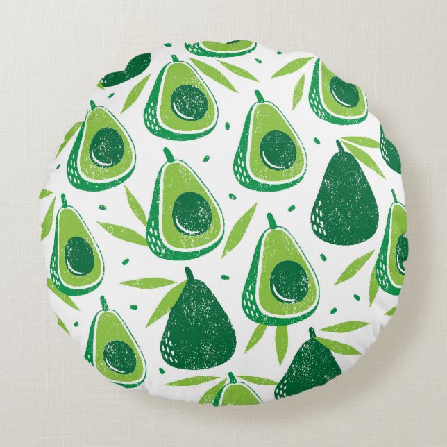Coussins Ronds Avocado, timbre texturé, motif transparent. (Devant)