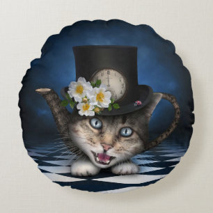 Coussins Ronds Awesome Mad Hatter Teapot Chat Conception Whimsica