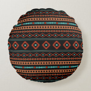 Coussins Ronds Aztec Rusts Turquoise Noir Motifs mélangés Motif