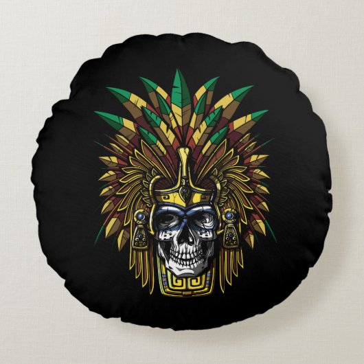Coussins Ronds Aztec Skull Warrior (Devant)