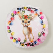 Coussins Ronds Baby Deer dans une couronne de lumières (Dos)