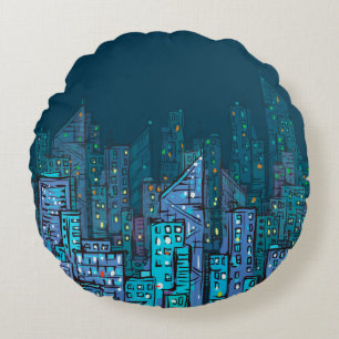 Coussins Ronds Background of night Cityscape. Hand drawn illustra