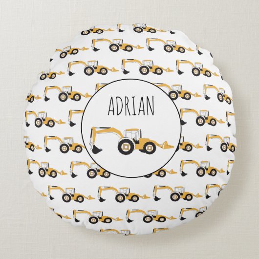 Coussins Ronds Backhotte de construction Camion Nom personnalisé (Devant)