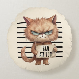 Coussins Ronds Bad Attitude Chat Mugshot - Drôle Feline Design