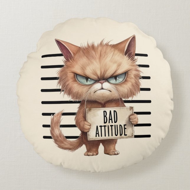 Coussins Ronds Bad Attitude Chat Mugshot - Drôle Feline Design (Devant)