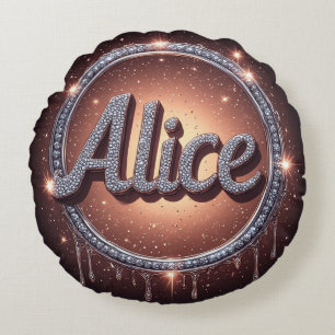 Coussins Ronds Badge de logo de nom Alice en bijoux étincelants