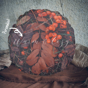 Coussins Ronds Baies rouges et feuilles d'automne brunes
