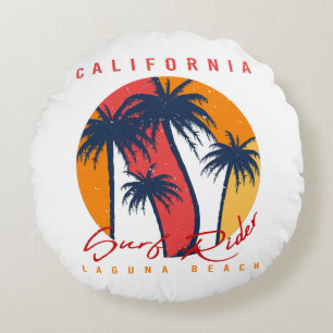 Coussins Ronds Balade de surf en Californie à Laguna Beach Rétro 