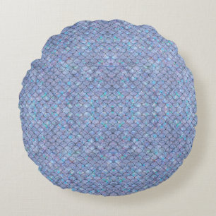 Coussins Ronds Balances de poissons de sirène bleu Holographique