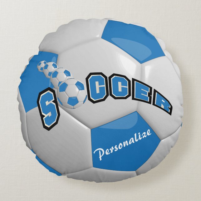Coussins Ronds Balle de soccer bleu | Nom do-it-yourself (Devant)