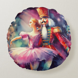 Coussins Ronds Ballerine de Casse-Noisette Aquarelle Noël Ballet