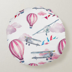 Coussins Ronds Ballons et biplans