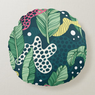 Coussins Ronds Banana feuilles abstraits, couleurs tendance
