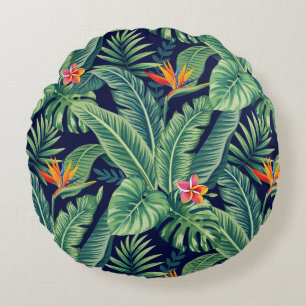 Coussins Ronds Banane tropicale Monstera Palm Feuilles & Fleurs
