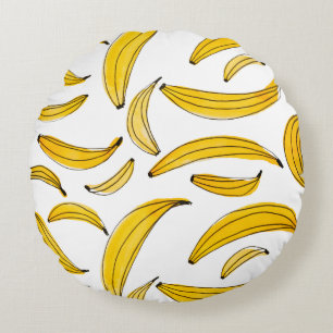 Coussins Ronds Bananes d'aquarelle - jaune
