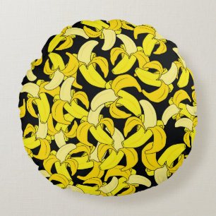Coussins Ronds Bananes jaunes vintages : Arrière - plan noir