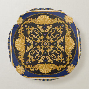 Coussins Ronds Bandana Print : Black Blue Gold.