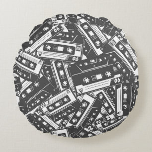 Coussins Ronds Bande de cassette : Motif Vintage monochrome