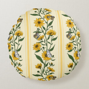 Coussins Ronds Bande florale Sunroot sur blanc cassé