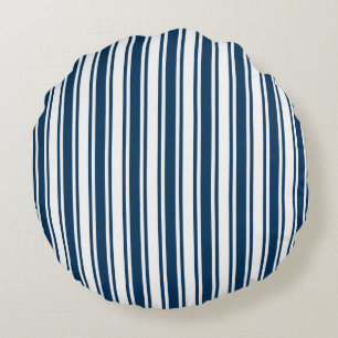Coussins Ronds Bandes de bonbons bleu et blanc marine