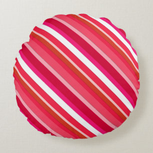 Coussins Ronds Bandes de bonbons en couches - rouge, rose et blan